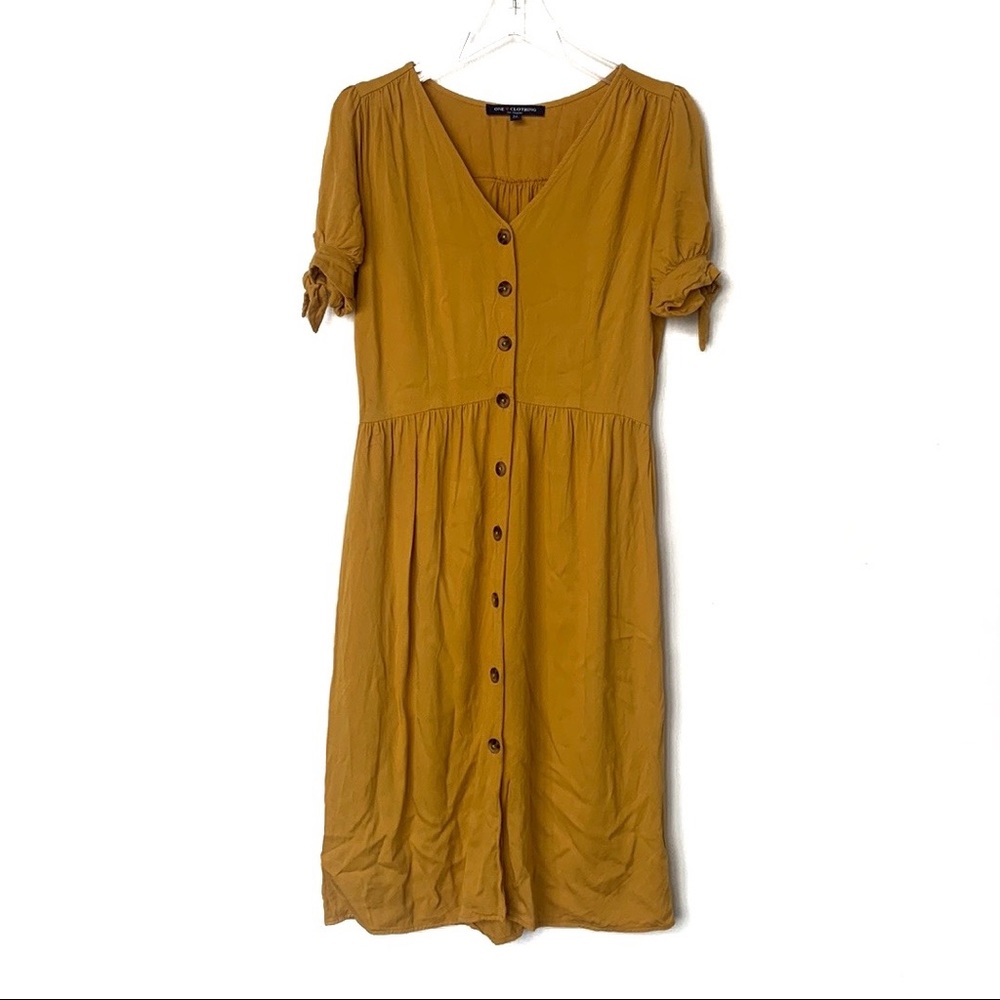 Mustard Yellow Button Down Pin Up Midi Dress Size Medium